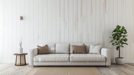 Elegant living room interiors with rustic American elements in warm colors. Residential American Real Estate composition with copy space.