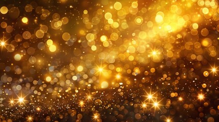 Golden sparkly background with shining stars, dots, and light effects perfect for festive occasions like Christmas and parties.