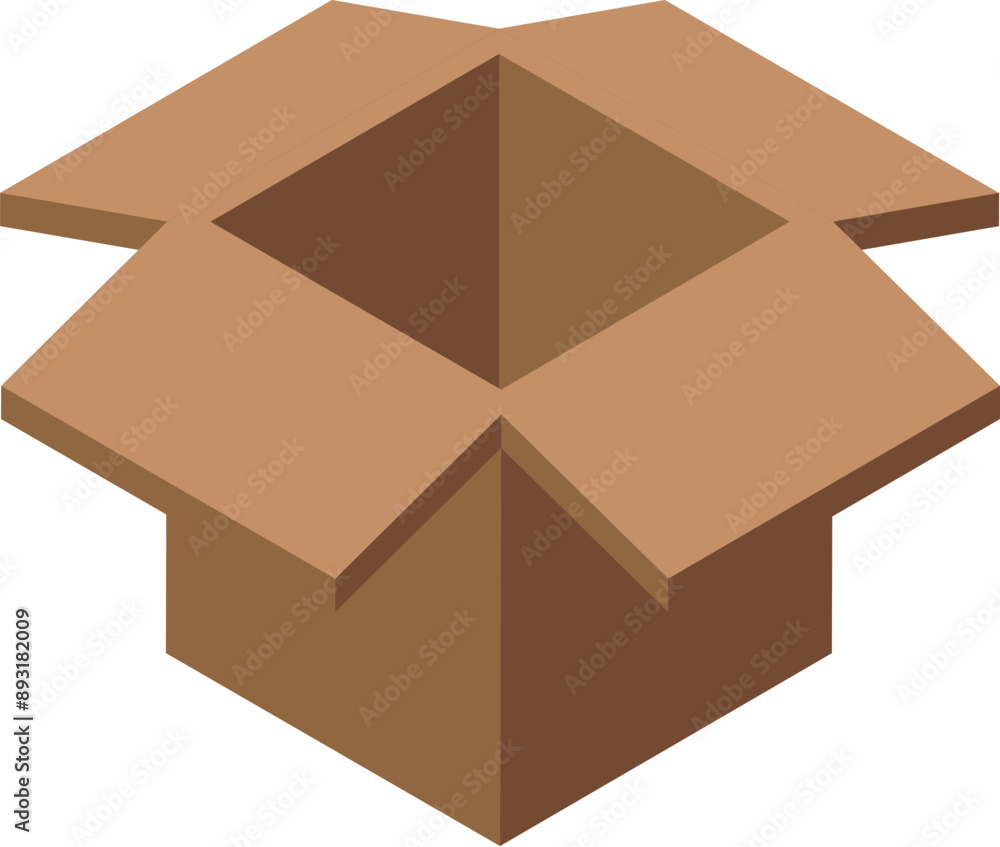Aufkleber open empty square cardboard box isometric view