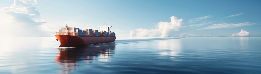 Fototapeta premium A cargo ship cruising across a blue ocean.