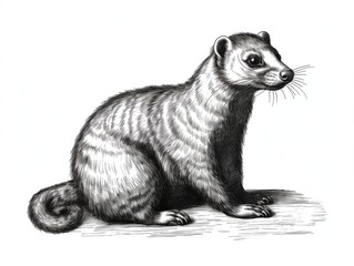 Obraz premium Black and white Vintage engraved art of a ferret isolated on white background, ink sketch illustration, simple vector art design, highly detailed line art, high contrasty 