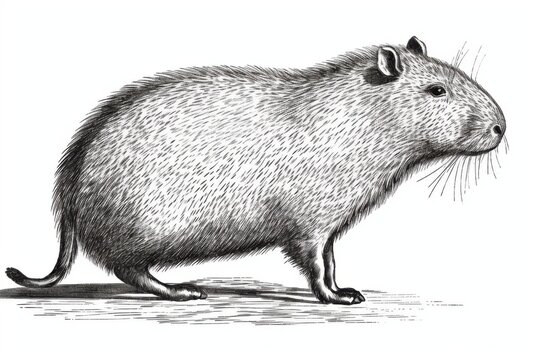 recommend clip art: Black and white Vintage engraved art of a capybara isolated on white background, ink sketch illustration, simple vector art design, highly detailed line art, high contrasty 