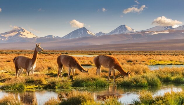 Nature's Harmony: Vicunas in the Putana Wetlands of Chile