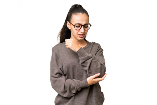 Young Arabian woman over isolated chroma key background with pain in elbow