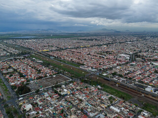 Obraz premium Aerial photographs of the sprawling metropolitan area of Mexico City, specifically Ecatepec