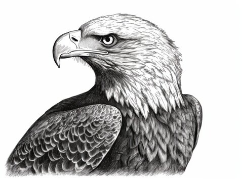 recommend clip art: Black and white Vintage engraved art of a bald eagle isolated on white background, ink sketch illustration, simple vector art design, highly detailed line art, high contrast 