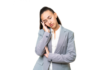 Young Arabian woman over isolated chroma key background with headache