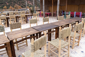 Marrakech Restaurant Table, Empty Moroccan Cafe Tables, Authentic Exotic Bistro Seat, Bar Terrace