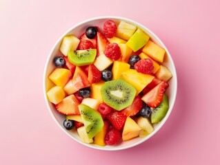 Pink Perfection: Vibrant Fruit Salad Bowl in Top View