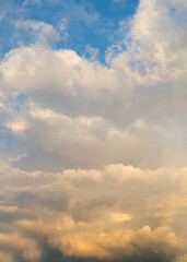 Blue Sky with White Clouds, Sunny Cloudy Sky Texture Background, Fluffy Clouds Pattern, Sunny Cumulus