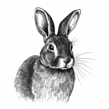 recommend clip art: Black and white Vintage engraved art of a rabbit portrait isolated on white background, ink sketch illustration, simple vector art design, highly detailed line art, high contrasty