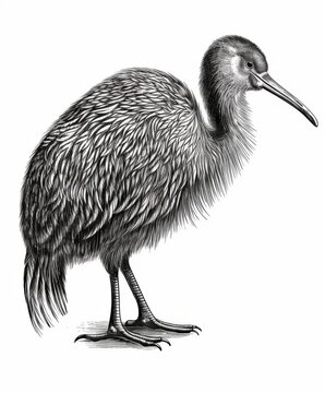 recommend clip art: Black and white Vintage engraved art of a kiwi isolated on white background, ink sketch illustration, simple vector art design, highly detailed line art, high contrasty. 