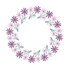 Cute kawaii purple floral flower wreath frame