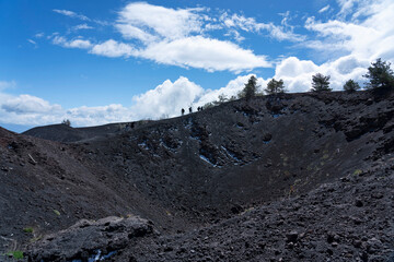 Volcano Etna crater mountain landscape with black lava, Sicily, Italy