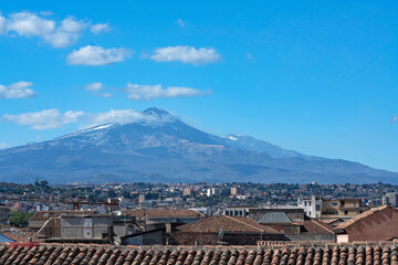 Etna volcano mountain view, Catania city, Sicily, Italy