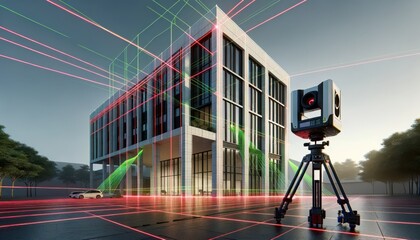 Outdoor laser scanning process of a modern building