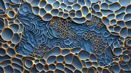 Luxurious 3D Texture with Intricate Navy Blue and Gold Geometric Shapes