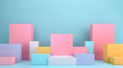 Obraz premium Minimalist Geometric Pastel Cube Blocks in 3D Abstract Composition