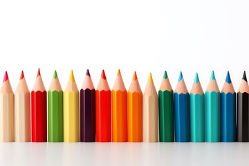 Colorful pencils in row on isolated background. 3d illustration