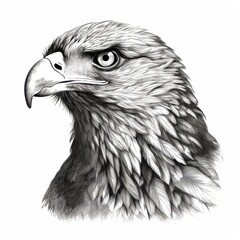 Black and white Vintage engraved art of a portrait of an eagle isolated on white background, ink sketch illustration, simple vector art design, highly detailed line art, high contrasty