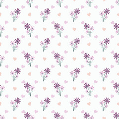 Cute kawaii sweet purple floral bouquet seamless pattern background