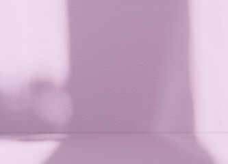 Purple Background,Studio Room With Light,Shadow Leaves on Wall and FloorTexture for Product Presentation,Empty Backdrop Minimal Display Podium with Beautiful Abstract Sunlight for Cosmetic Background