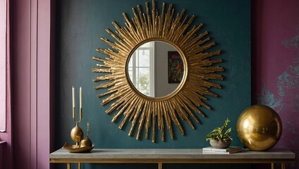 Obraz premium A decorative mirror with a sunburst frame