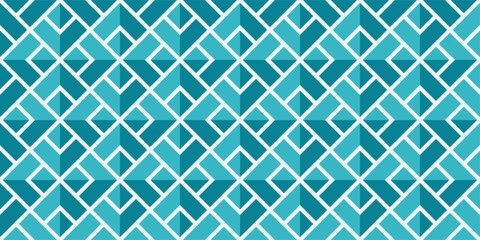 A blue and white patterned background with squares and triangles