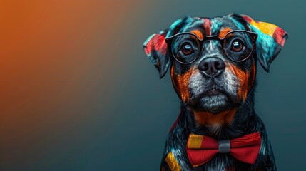 Fototapeta premium USA Independence Day Dog with Bow Tie and Glasses, AI-Generated Design