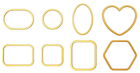 3d metal frames set of geometric shapes: circle, oval, rectangle, square, heart, hexagon. Realistic shiny pink border collection. Stock vector illustration on isolated background.	
