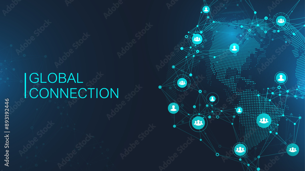 Poster Global network connection banner design template. Header social network communication in the global business concept. Big data visualization. Internet technology