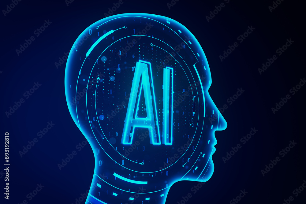 Aufkleber creative ai head outline on dark wallpaper. artificial intelligence and innovation concept. 3d rende