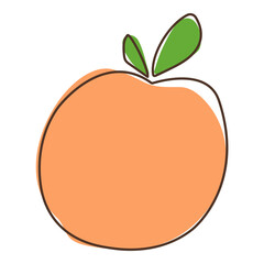 Peach fruits. Vector colorful food in cartoon hand-drawing style