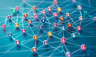 Digital Social Media Network Concept with Connected People Icons on Abstract Blue Background Representing Online Communication and Connectivity