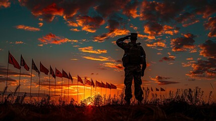 Saluting Flags: A Soldier's Silhouette