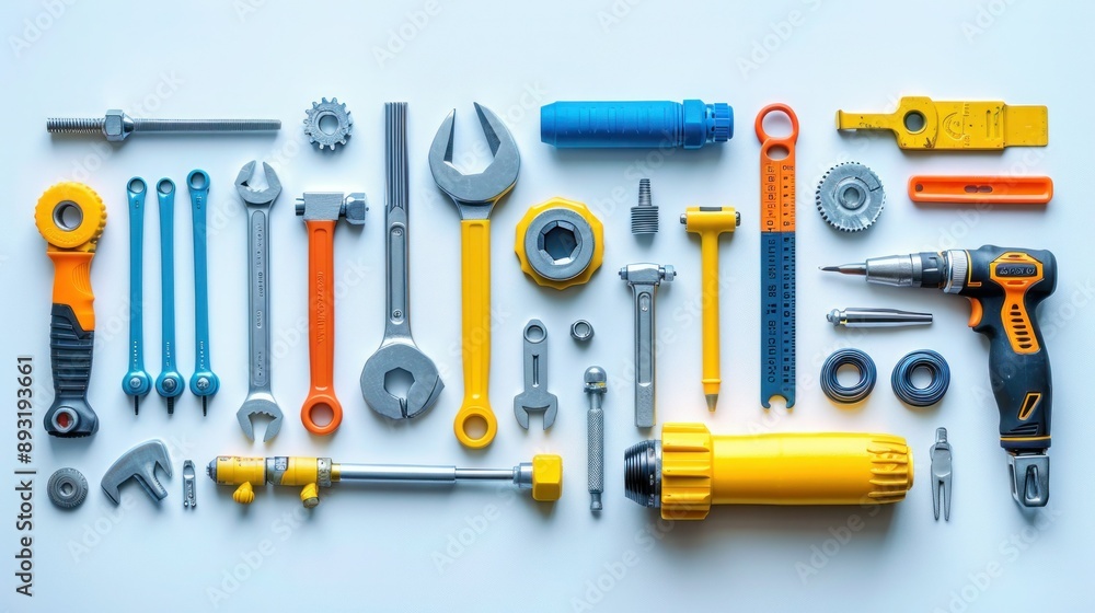 Wall mural Labour Day Essentials: Flat Lay of Workers' Tools