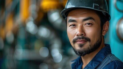 Fototapeta premium Focused Asian Engineer or Maintenance Worker Enjoying Factory Work
