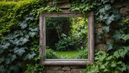 A rustic mirror with a weathered wooden frame