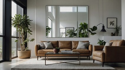 A sleek frameless mirror mounted on a clean white wall 