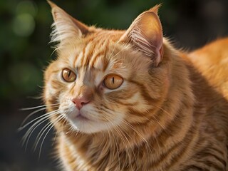 orange cat with blur background, orange cat is sitting and looking