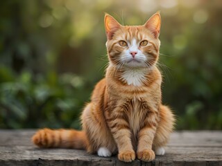 Obraz premium orange cat with blur background, orange cat is sitting and looking