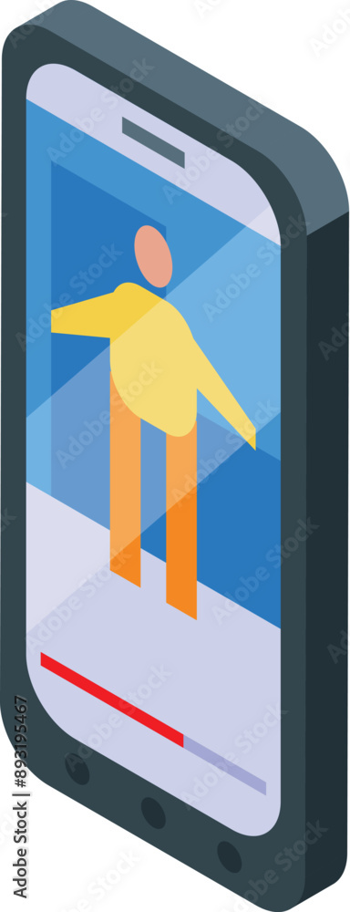 Poster smartphone showing man exercising with online app isometric view