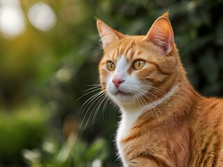 Fototapeta premium orange cat with blur background, orange cat is sitting and looking