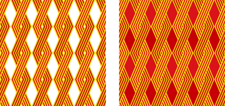 catalonia flag rhombus pattern background set. vector illustration