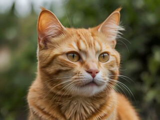 Obraz premium orange cat with blur background, orange cat is sitting and looking