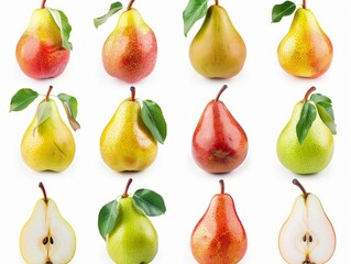 Pristine Pears: A Collection of Organic Freshness isolated on White Background