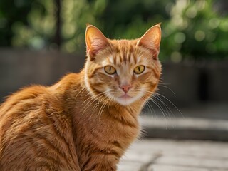 Obraz premium orange cat with blur background, orange cat is sitting and looking