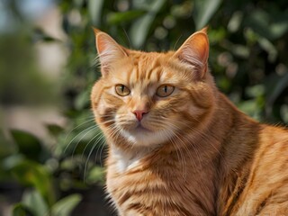 Obraz premium orange cat with blur background, orange cat is sitting and looking