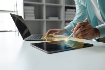 Concept of searching for information on the internet, searching for information through a browser,...