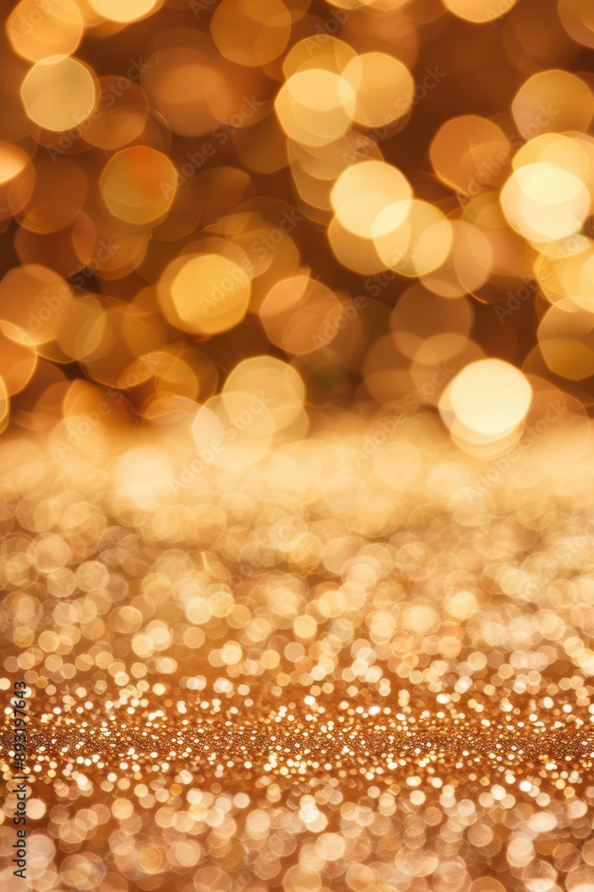 Poster abstract of warm golden bokeh lights creating a festive and sparkling background, perfect for holida